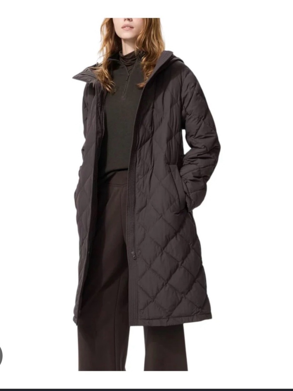 Uniqlo Quilted Long Puffer Coat - Dark Brown